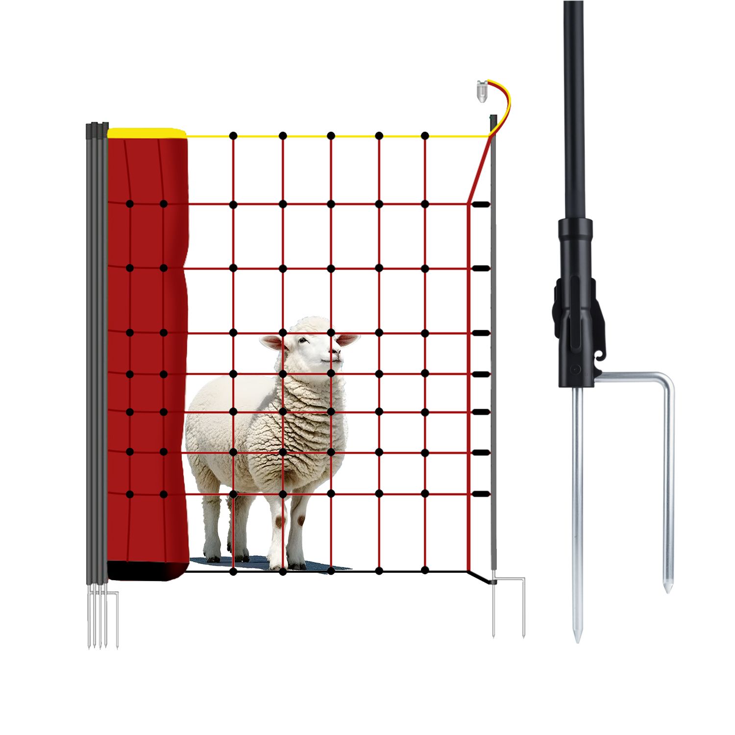 Lydite® electric sheep and goat netting on a step-in post, rolled out as a subdivision fence between paddocks